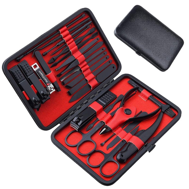 ONEHERE 26 PCS Nail Clippers, Premium Manicure Set, Professional Grooming Gift Kit, Pedicure Kit, Facial, Hand, Foot, Cuticle Nail Care Tools, Fingernail Clippers with Luxurious Portable Travel Case - Image 1
